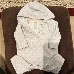 George Baby Hooded Fleece Onesie in Light Gray with Cream Trim